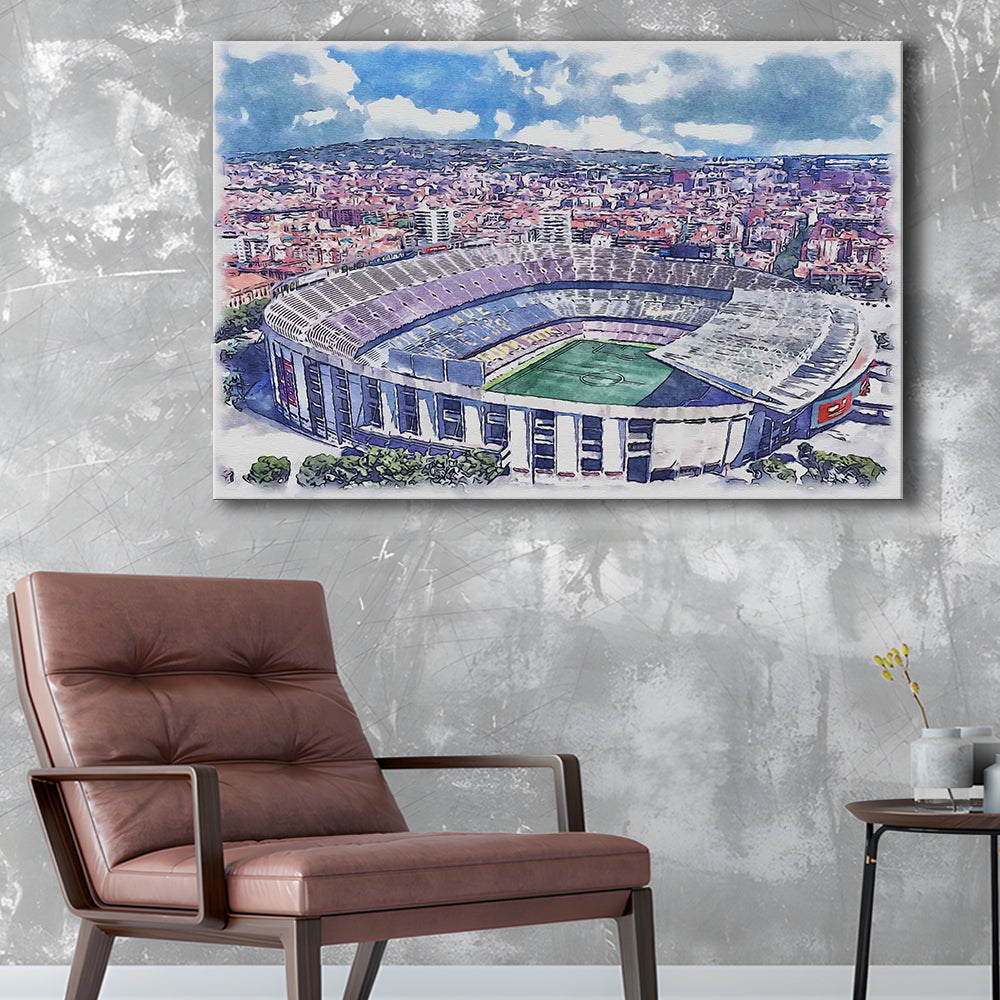FC Barcelona, Camp Nou Watercolor, Painting Canvas, Sport Art, Gifts for him, Canvas Print Wall Art