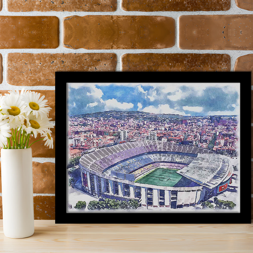 FC Barcelona, Camp Nou Watercolor, Painting Canvas, Sport Gift Art, Framed Art Print Wall Decor