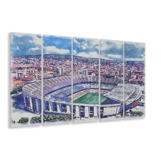 FC Barcelona, Camp Nou Watercolor, Painting Canvas, Sport Art, Extra Large Canvas Print Wall Art