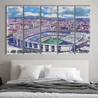 FC Barcelona, Camp Nou Watercolor, Painting Canvas, Sport Art, Extra Large Canvas Print Wall Art