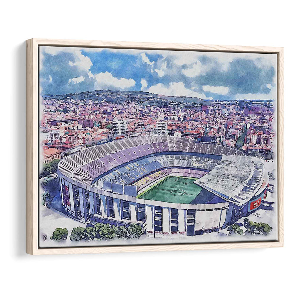 FC Barcelona, Camp Nou Watercolor, Painting Canvas, Sport Gift Art, Framed Canvas Print Wall Art