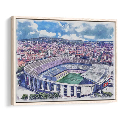 FC Barcelona, Camp Nou Watercolor, Painting Canvas, Sport Gift Art, Framed Canvas Print Wall Art