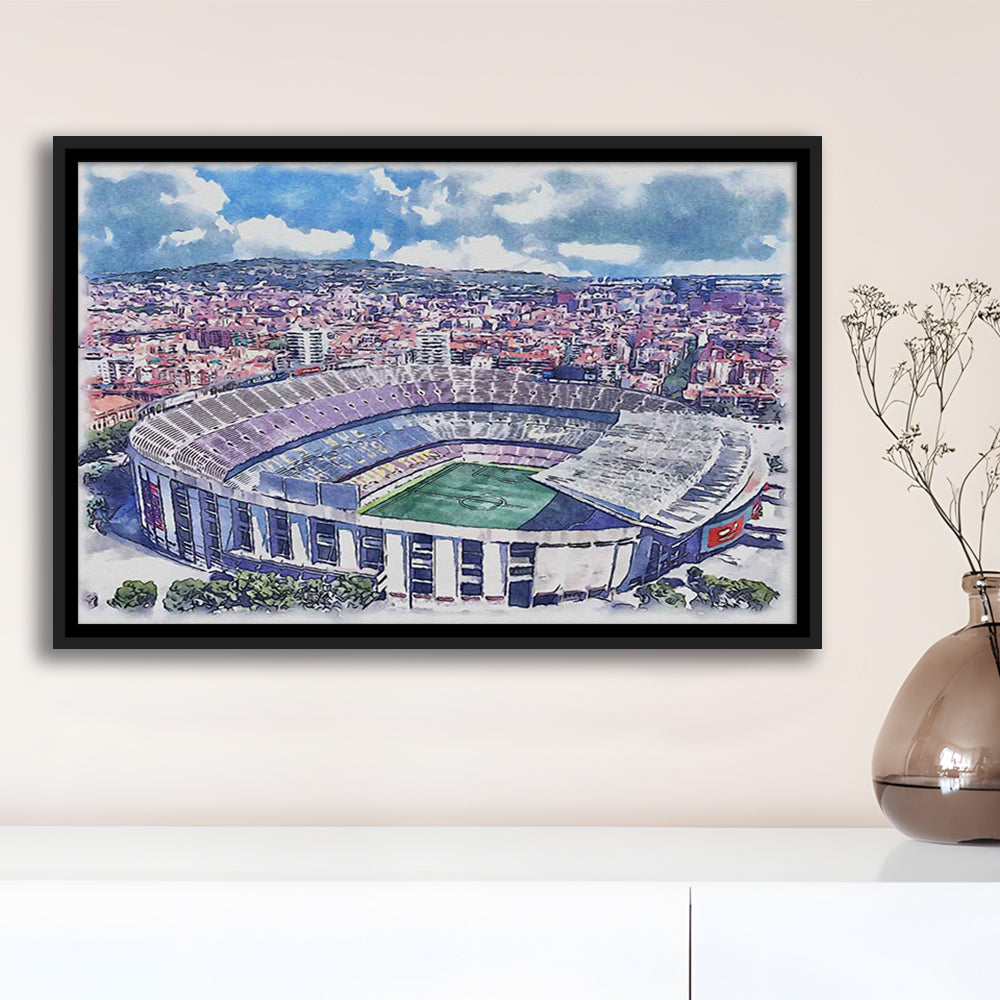 FC Barcelona, Camp Nou Watercolor, Painting Canvas, Sport Gift Art, Framed Canvas Print Wall Art