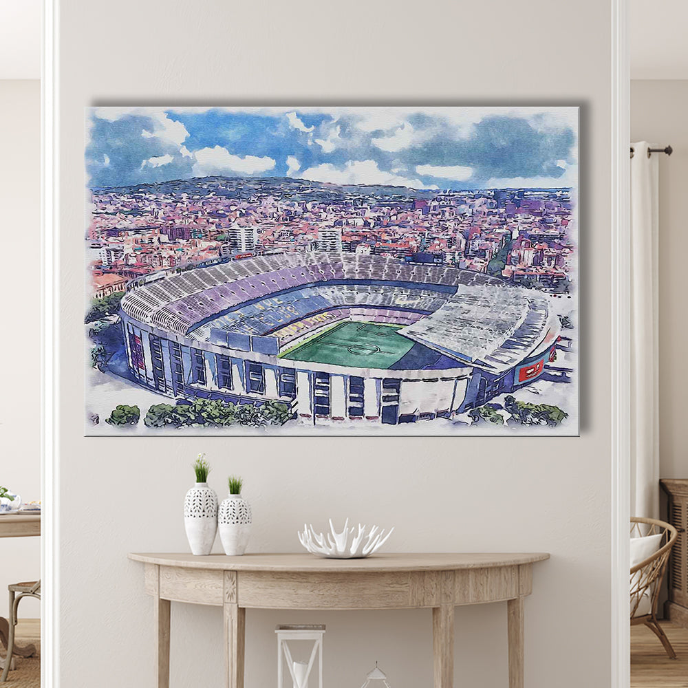FC Barcelona, Camp Nou Watercolor, Painting Canvas, Sport Art, Gifts for him, Canvas Print Wall Art