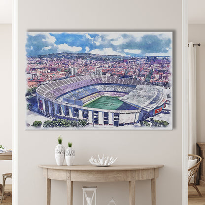 FC Barcelona, Camp Nou Watercolor, Painting Canvas, Sport Art, Gifts for him, Canvas Print Wall Art