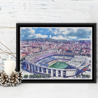 FC Barcelona, Camp Nou Watercolor, Painting Canvas, Sport Gift Art, Framed Canvas Print Wall Art