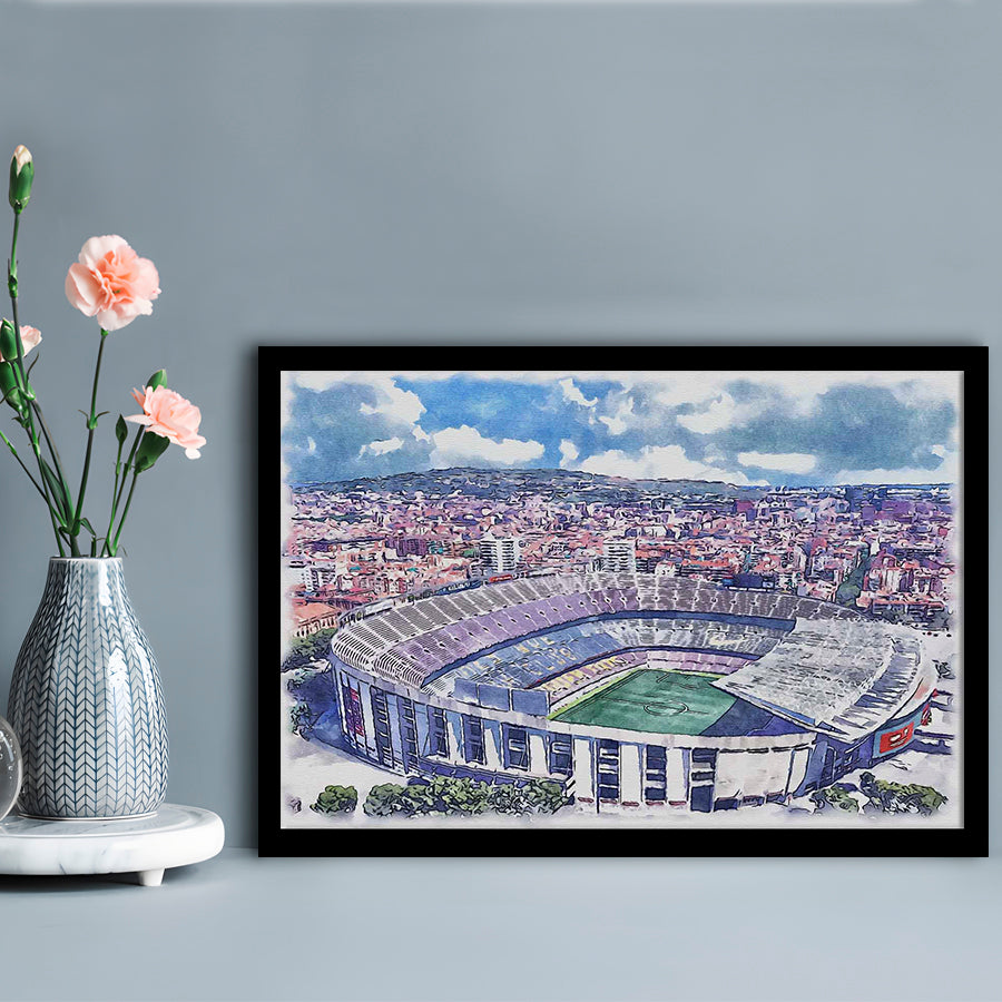 FC Barcelona, Camp Nou Watercolor, Painting Canvas, Sport Gift Art, Framed Art Print Wall Decor