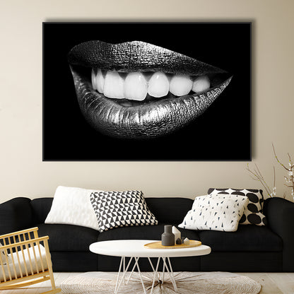 Fabulously Beautiful Smile On A Black Background, Black Canvas, Black Wall Art, Framed Cavas Print, Floating Frame