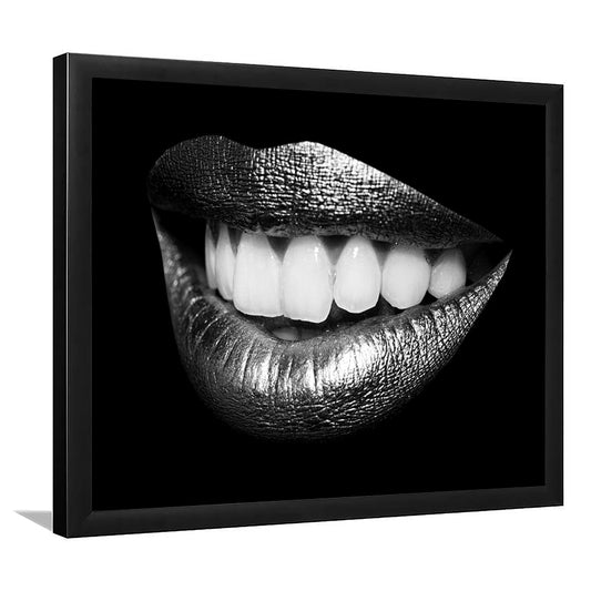 Fabulously Beautiful Smile On A Black Background, Black Art, Black Wall Art, Framed Art Print, Picture Framed