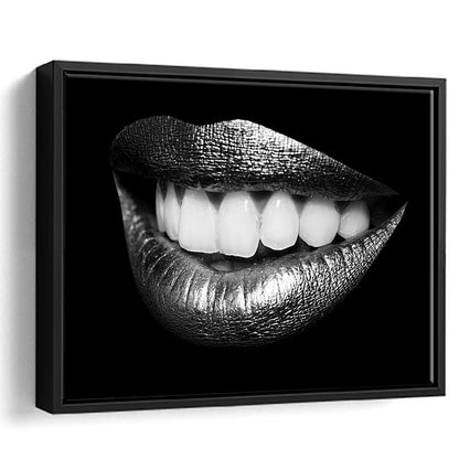 Fabulously Beautiful Smile On A Black Background, Black Canvas, Black Wall Art, Framed Cavas Print, Floating Frame