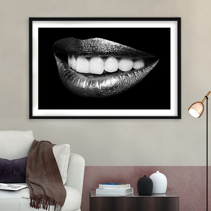 Fabulously Beautiful Smile On A Black Background, Black, Black Wall Art Black Print, Framed Art Print White Border