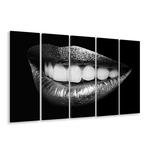 Fabulously Beautiful Smile on a Black Background, Black Print, 5 Piece B Extra Large Cavas Print Wall Art Decor