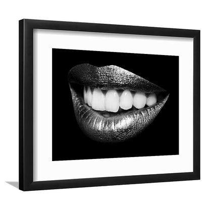Fabulously Beautiful Smile On A Black Background, Black, Black Wall Art Black Print, Framed Art Print White Border