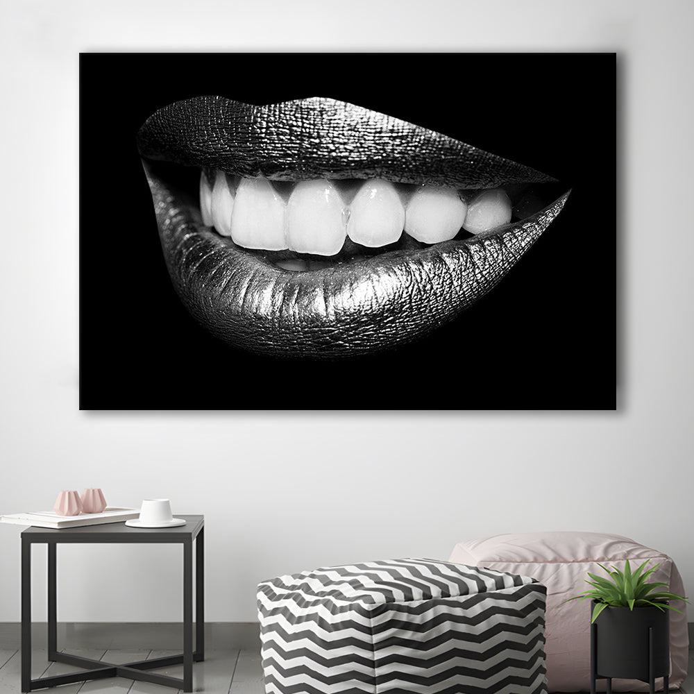Fabulously Beautiful Smile on a Black Background, Black Canvas, Black Wall Art Black Print, Cavas Print Wall Art Hom Decor