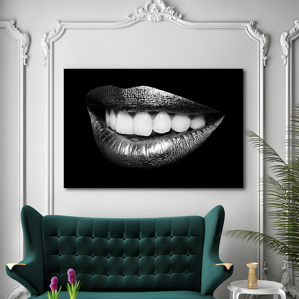 Fabulously Beautiful Smile On A Black Background, Black Art, Black Wall Art, Framed Art Print, Picture Framed