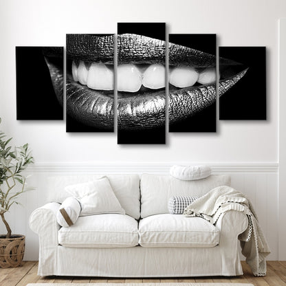 Fabulously Beautiful Smile on a Black Background, Black Canvas, Black Wall Art, 5 Piece Large Cavas Print Wall Art
