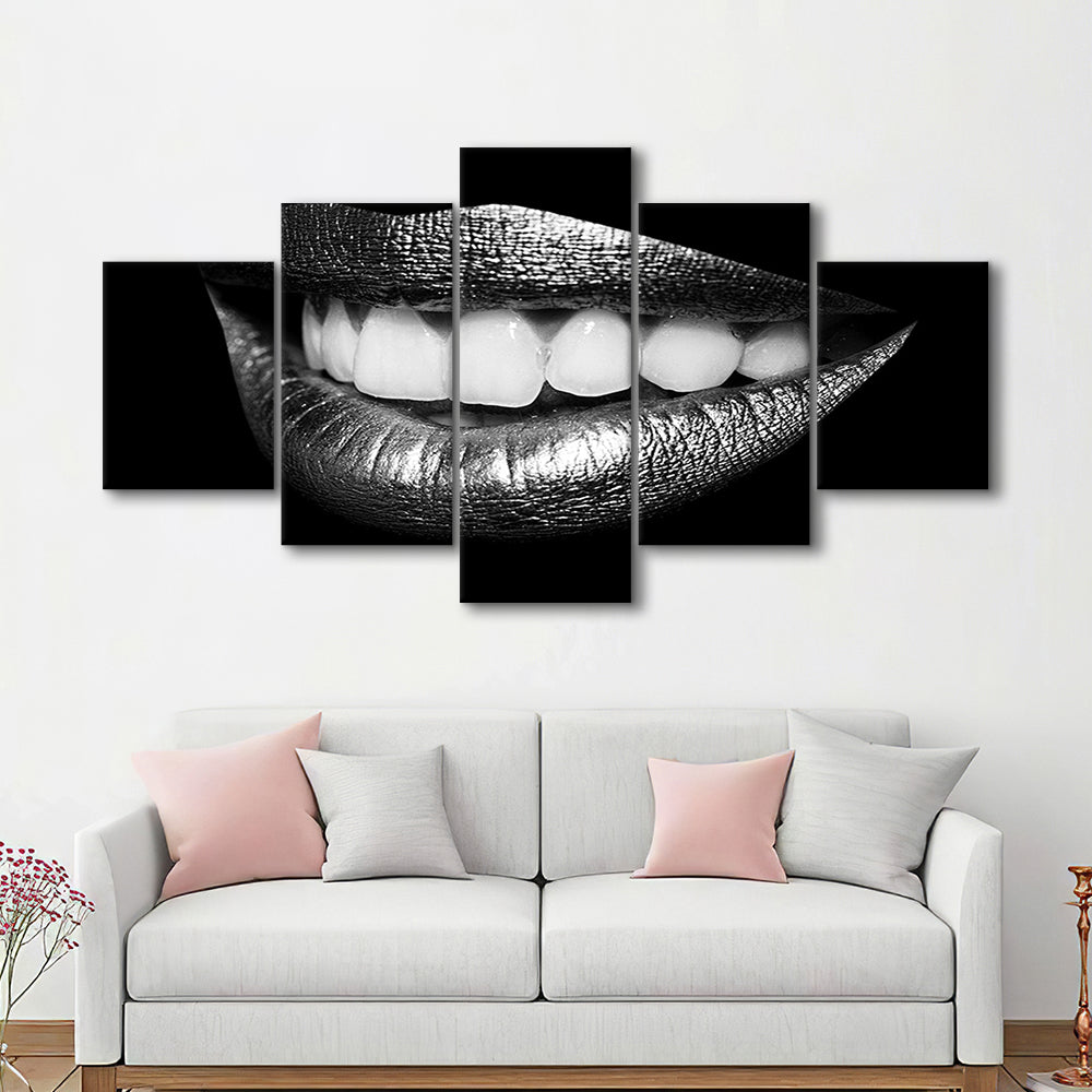 Fabulously Beautiful Smile on a Black Background, Black Canvas, Black Wall Art, 5 Piece Large Cavas Print Wall Art