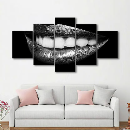 Fabulously Beautiful Smile on a Black Background, Black Canvas, Black Wall Art, 5 Piece Large Cavas Print Wall Art