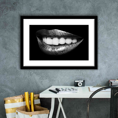 Fabulously Beautiful Smile On A Black Background, Black, Black Wall Art Black Print, Framed Art Print White Border