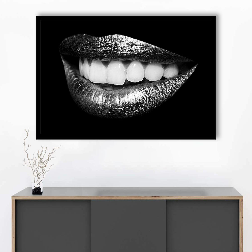 Fabulously Beautiful Smile On A Black Background, Black Art, Black Wall Art, Framed Art Print, Picture Framed