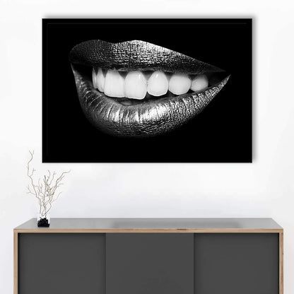 Fabulously Beautiful Smile On A Black Background, Black Art, Black Wall Art, Framed Art Print, Picture Framed