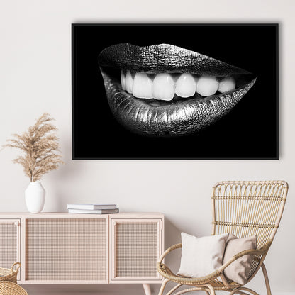 Fabulously Beautiful Smile On A Black Background, Black Canvas, Black Wall Art, Framed Cavas Print, Floating Frame