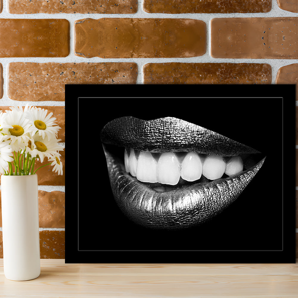 Fabulously Beautiful Smile On A Black Background, Black Art, Black Wall Art, Framed Art Print, Picture Framed