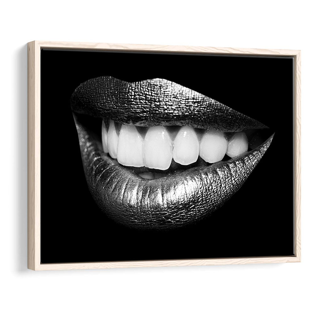 Fabulously Beautiful Smile On A Black Background, Black Canvas, Black Wall Art, Framed Cavas Print, Floating Frame