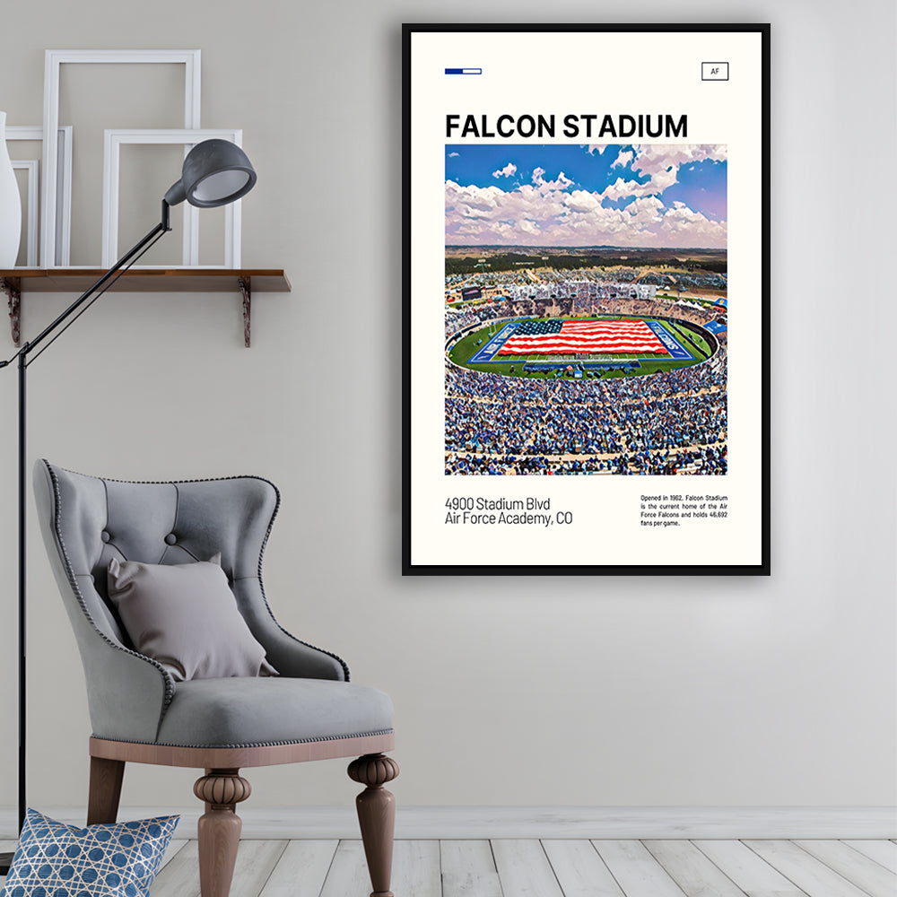 Falcon Stadium Print, Air Force Falcons Stadium Canvas Art, Man Cave Gift, Floating Framed Canvas Print Wall Art