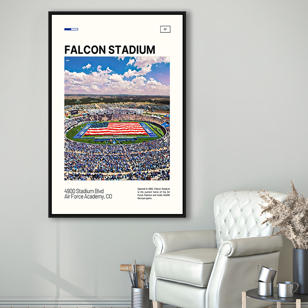 Falcon Stadium Print, Air Force Falcons Stadium Canvas Art, Man Cave Gift, Floating Framed Canvas Print Wall Art
