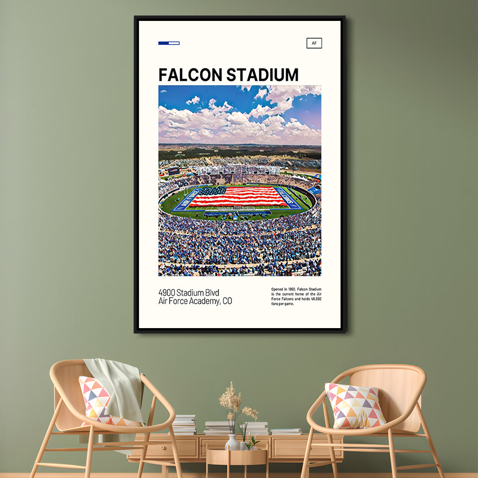 Falcon Stadium Print, Air Force Falcons Stadium Canvas Art, Man Cave Gift, Floating Framed Canvas Print Wall Art