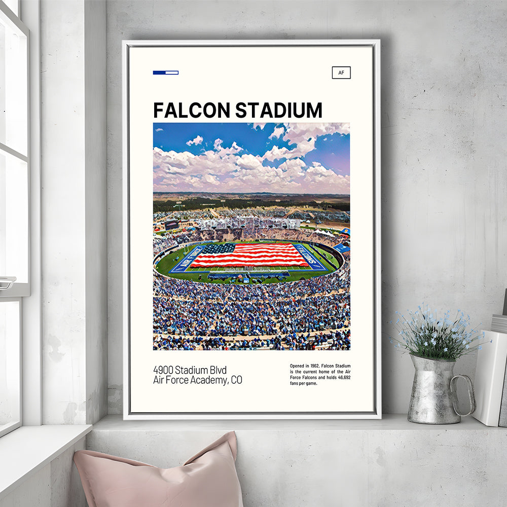 Falcon Stadium Print, Air Force Falcons Stadium Canvas Art, Man Cave Gift, Floating Framed Canvas Print Wall Art