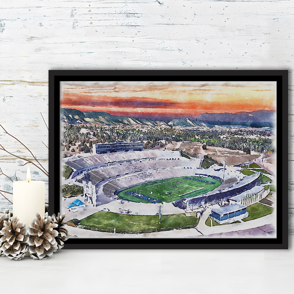 Falcon Painting Stadium Watercolor, Air Force Watercolor, Sport Gift Art, Framed Canvas Print Wall Art