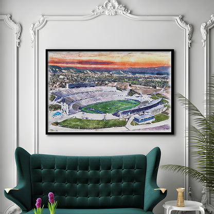 Falcon Painting Stadium Watercolor, Air Force Watercolor, Sport Gift Art, Framed Art Print Wall Decor