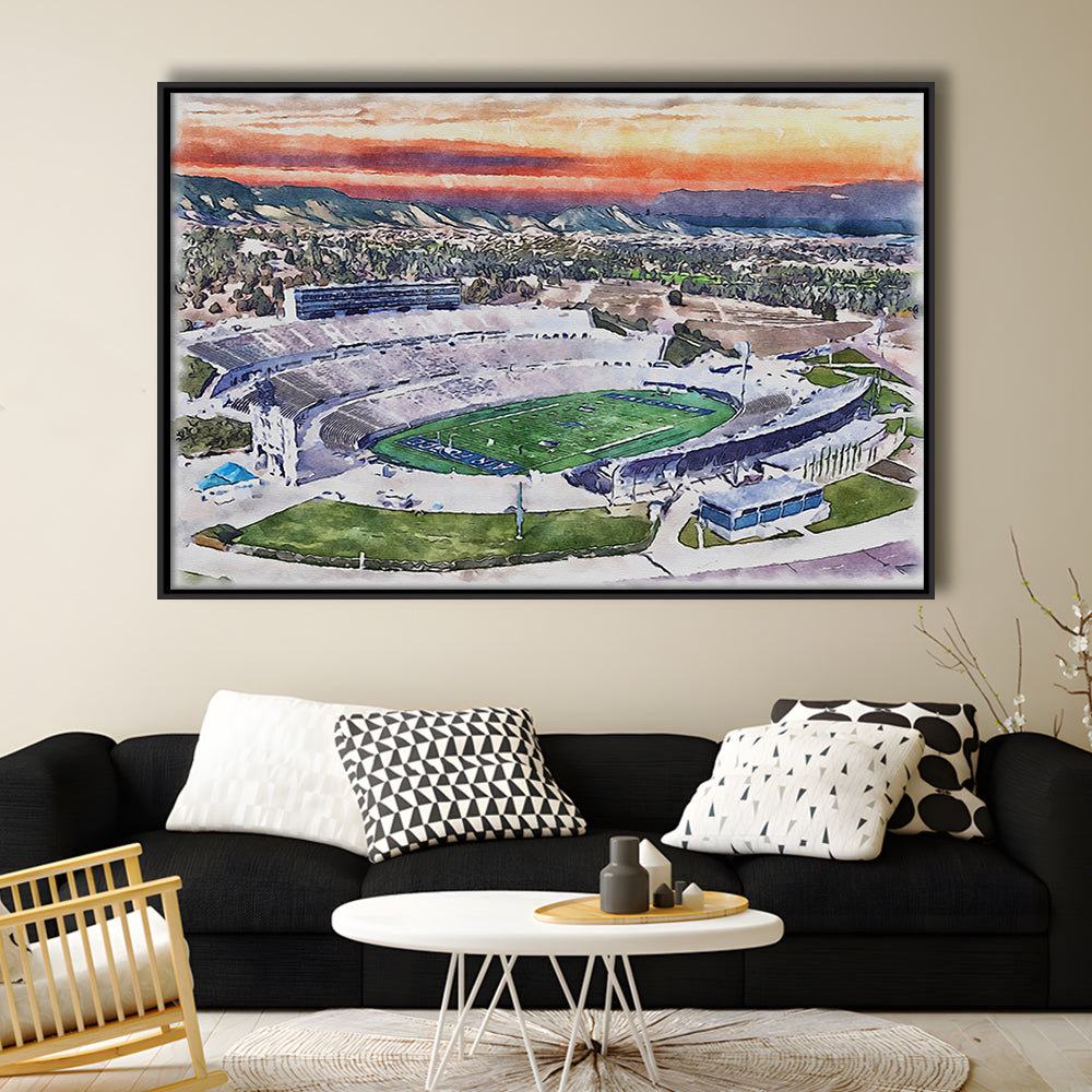 Falcon Painting Stadium Watercolor, Air Force Watercolor, Sport Gift Art, Framed Canvas Print Wall Art