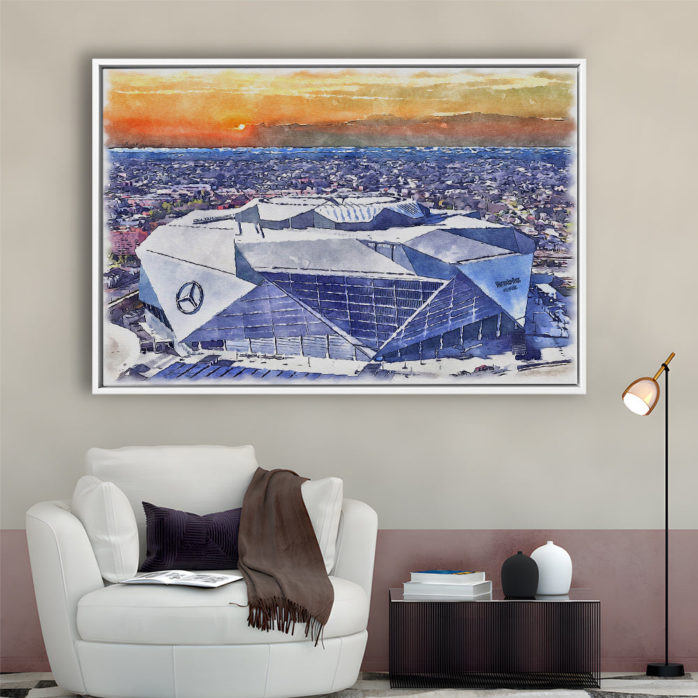 Falcons Painting Stadium Watercolor, Painting Canvas, Sport Gift Art, Framed Canvas Print Wall Art
