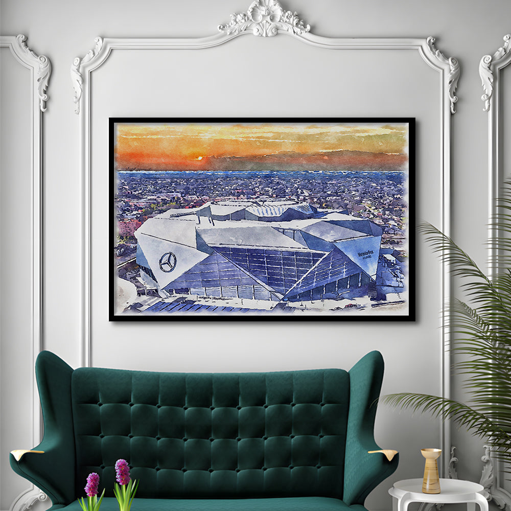 Falcons Painting Stadium Watercolor, Painting Canvas, Sport Gift Art, Framed Art Print Wall Decor