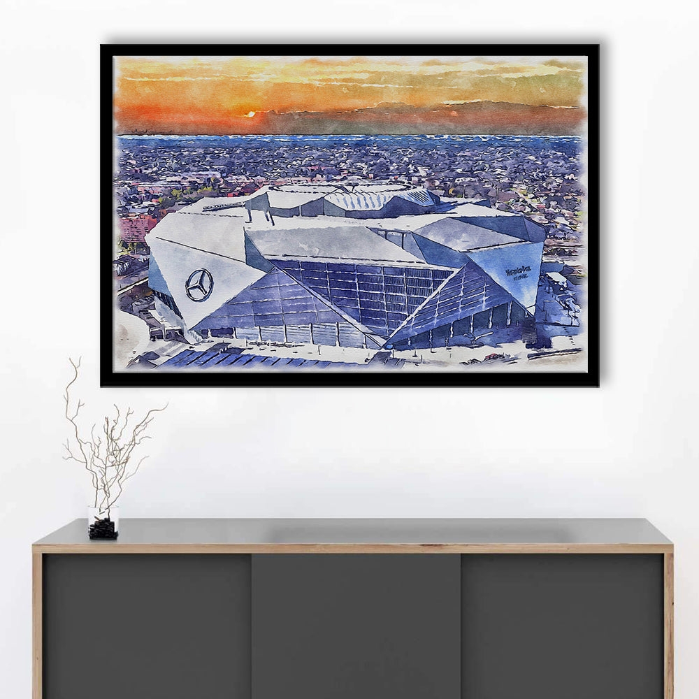 Falcons Painting Stadium Watercolor, Painting Canvas, Sport Gift Art, Framed Art Print Wall Decor