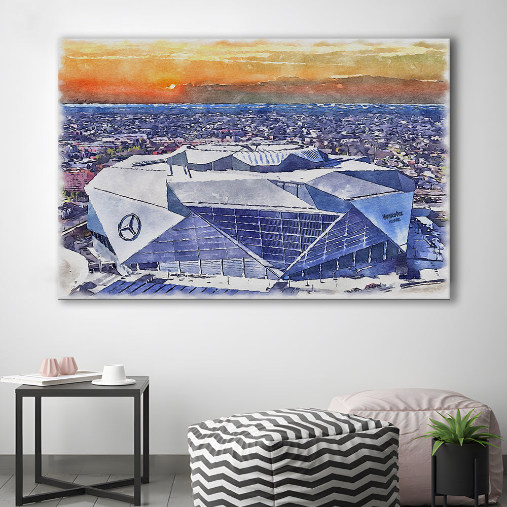 Falcons Painting Stadium Watercolor, Painting Canvas, Sport Art, Gifts for him, Canvas Print Wall Art