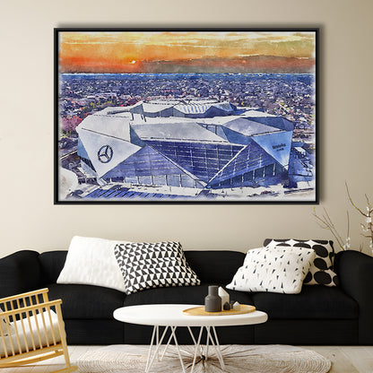 Falcons Painting Stadium Watercolor, Painting Canvas, Sport Gift Art, Framed Canvas Print Wall Art