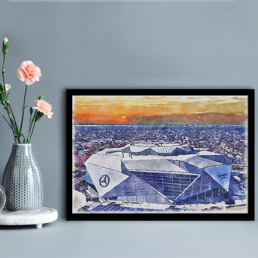 Falcons Painting Stadium Watercolor, Painting Canvas, Sport Gift Art, Framed Art Print Wall Decor