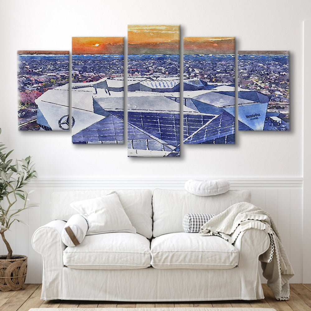 Falcons Painting Stadium Watercolor, Painting Canvas, Sport Art, Mixed 5 Panel, Canvas Print Wall Art