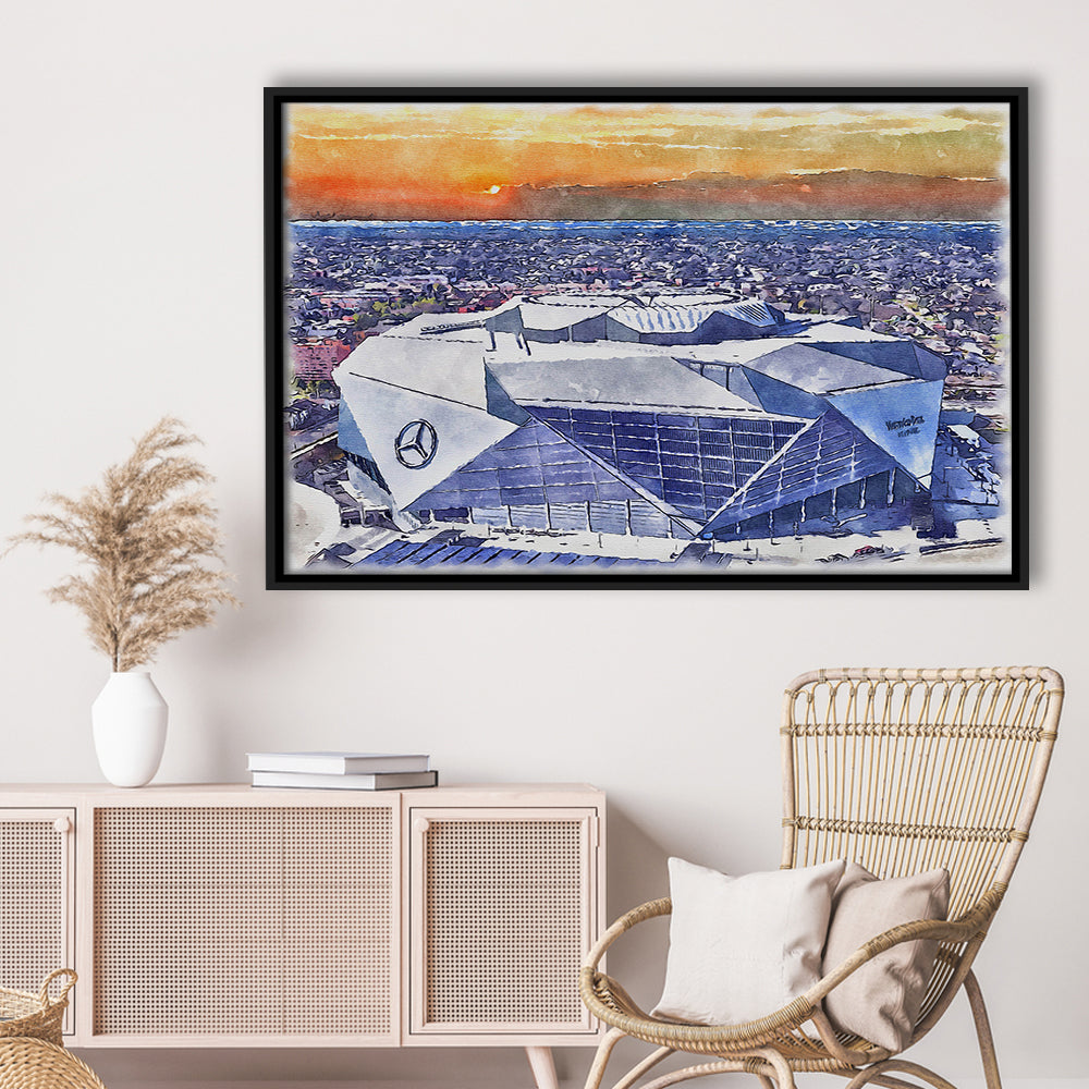 Falcons Painting Stadium Watercolor, Painting Canvas, Sport Gift Art, Framed Canvas Print Wall Art