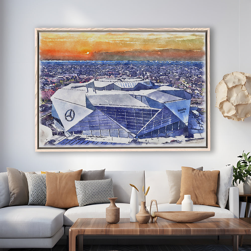 Falcons Painting Stadium Watercolor, Painting Canvas, Sport Gift Art, Framed Canvas Print Wall Art