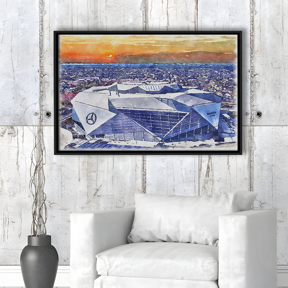 Falcons Painting Stadium Watercolor, Painting Canvas, Sport Gift Art, Framed Canvas Print Wall Art