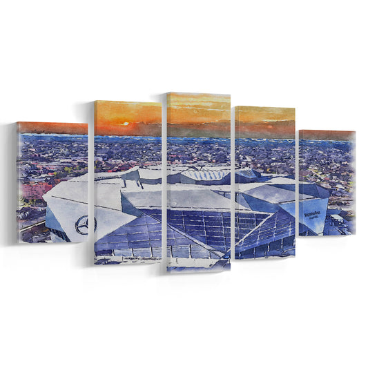 Falcons Painting Stadium Watercolor, Painting Canvas, Sport Art, Mixed 5 Panel, Canvas Print Wall Art