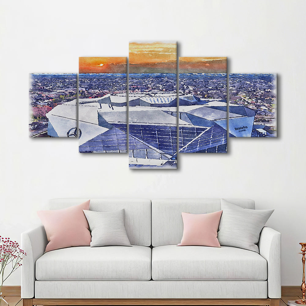 Falcons Painting Stadium Watercolor, Painting Canvas, Sport Art, Mixed 5 Panel, Canvas Print Wall Art