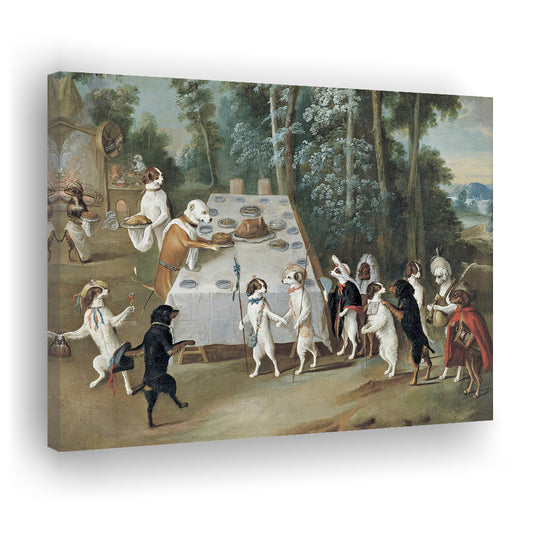 Fall Decor Dogs Oil Painting Vintage Thanksgiving Canvas Print Wall Art, Farmhouse Decors Kitchen Dining Room Wall Art