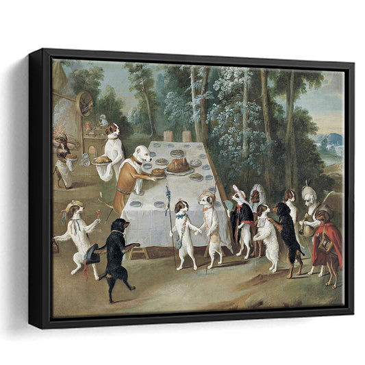 Fall Decor Dogs Oil Painting Vintage, Framed Canvas Print Wall Art, Farmhouse Decors Kitchen Dining Room Wall Art