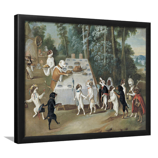 Fall Decor Dogs Oil Painting Vintage, Framed Art Print Wall Decor, Farmhouse Decors Kitchen Dining Room Wall Art